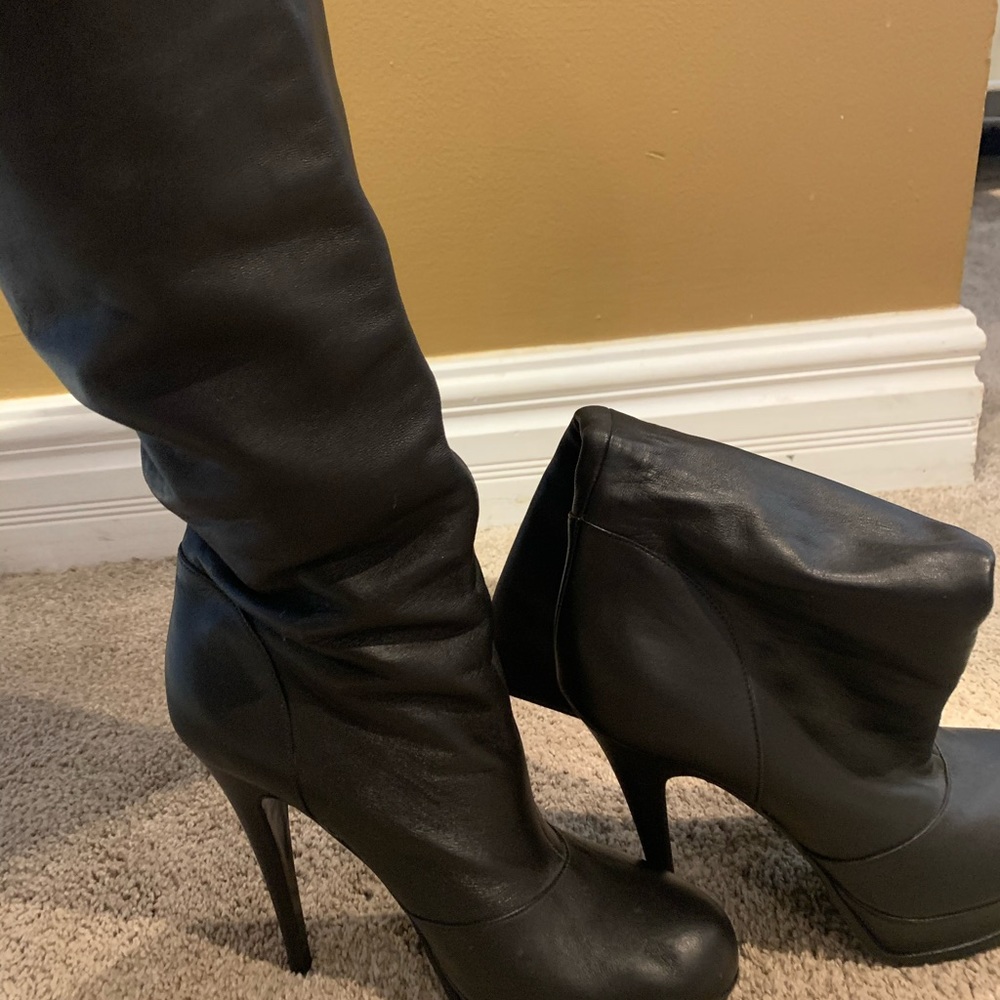 Blk Lambskin YSL Leather Boot